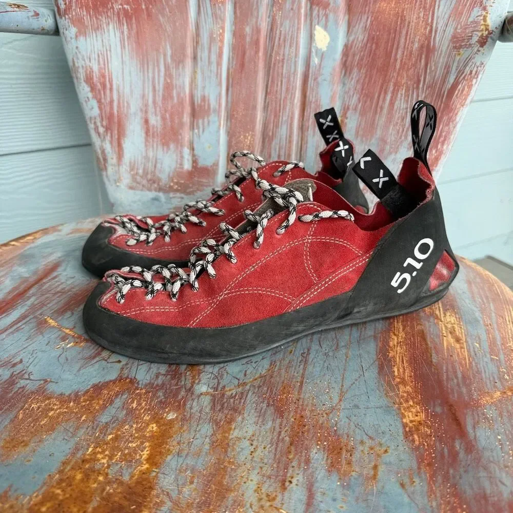 Five Ten 5.10 Coyote Red Suede Lace-Up Rock Climbing Shoes Stealth C4 Size 12